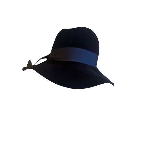 Vintage Rikes Navy Blue Wide Brim Felt Hat With Ribbon Accent England Made - Picture 2 of 7